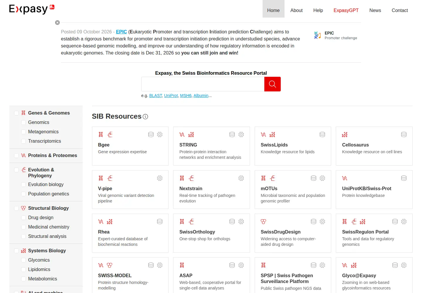 Screenshot of expasy.org