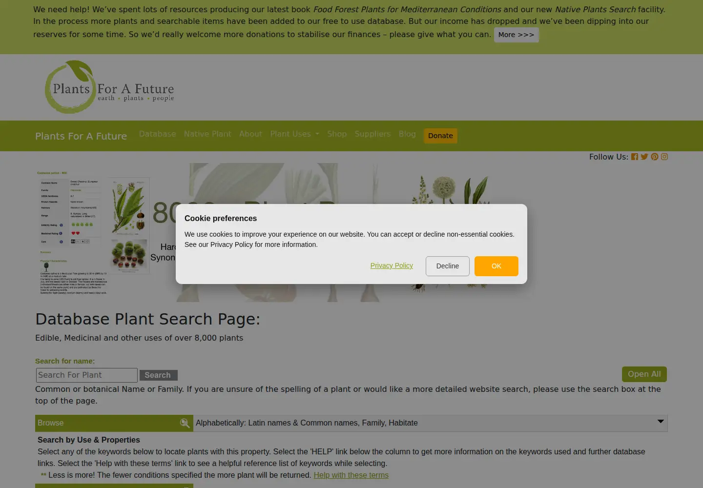Captured homepage of pfaf.org in the current scan