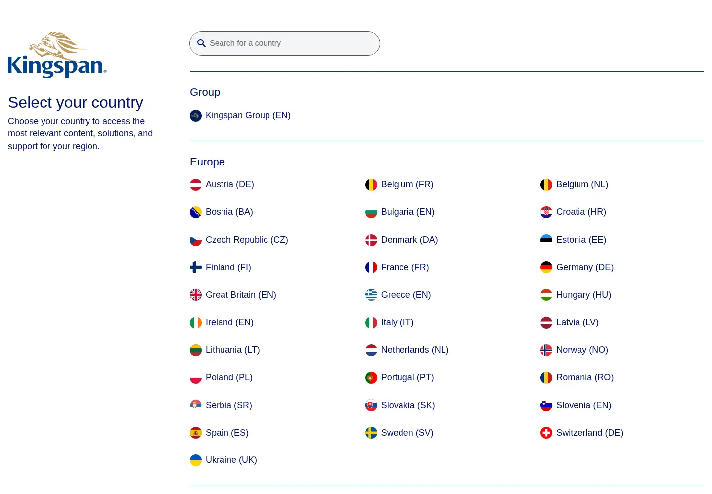 Screenshot of kingspan.com