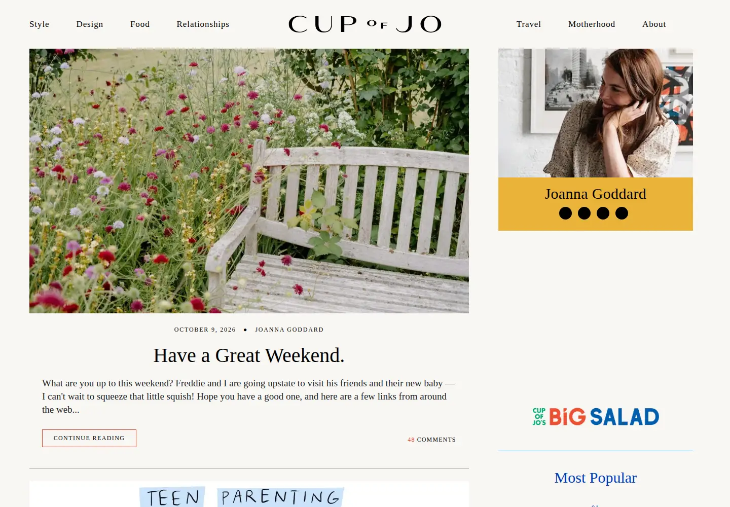Captured homepage of cupofjo.com in the current scan