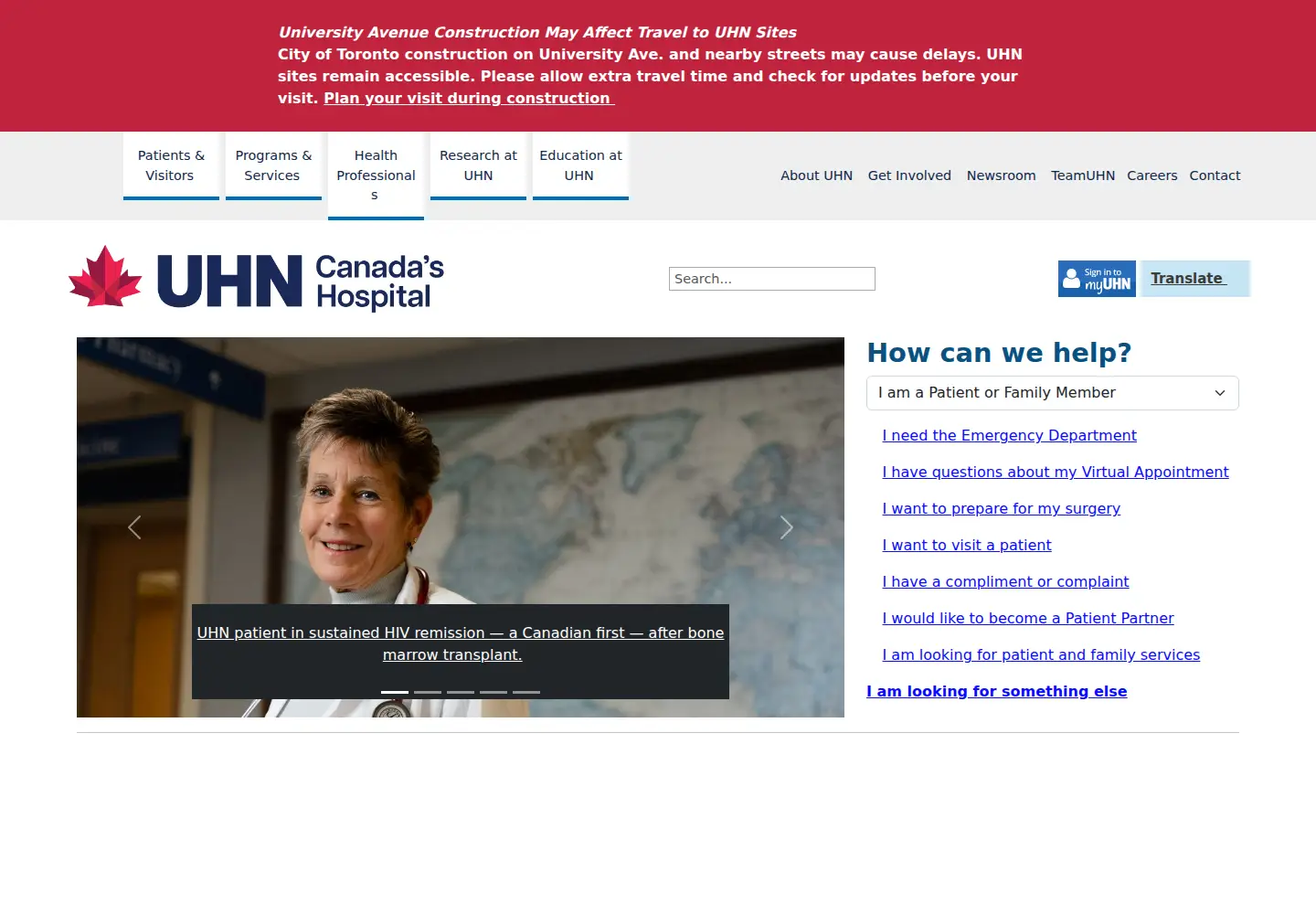 Screenshot of uhn.ca