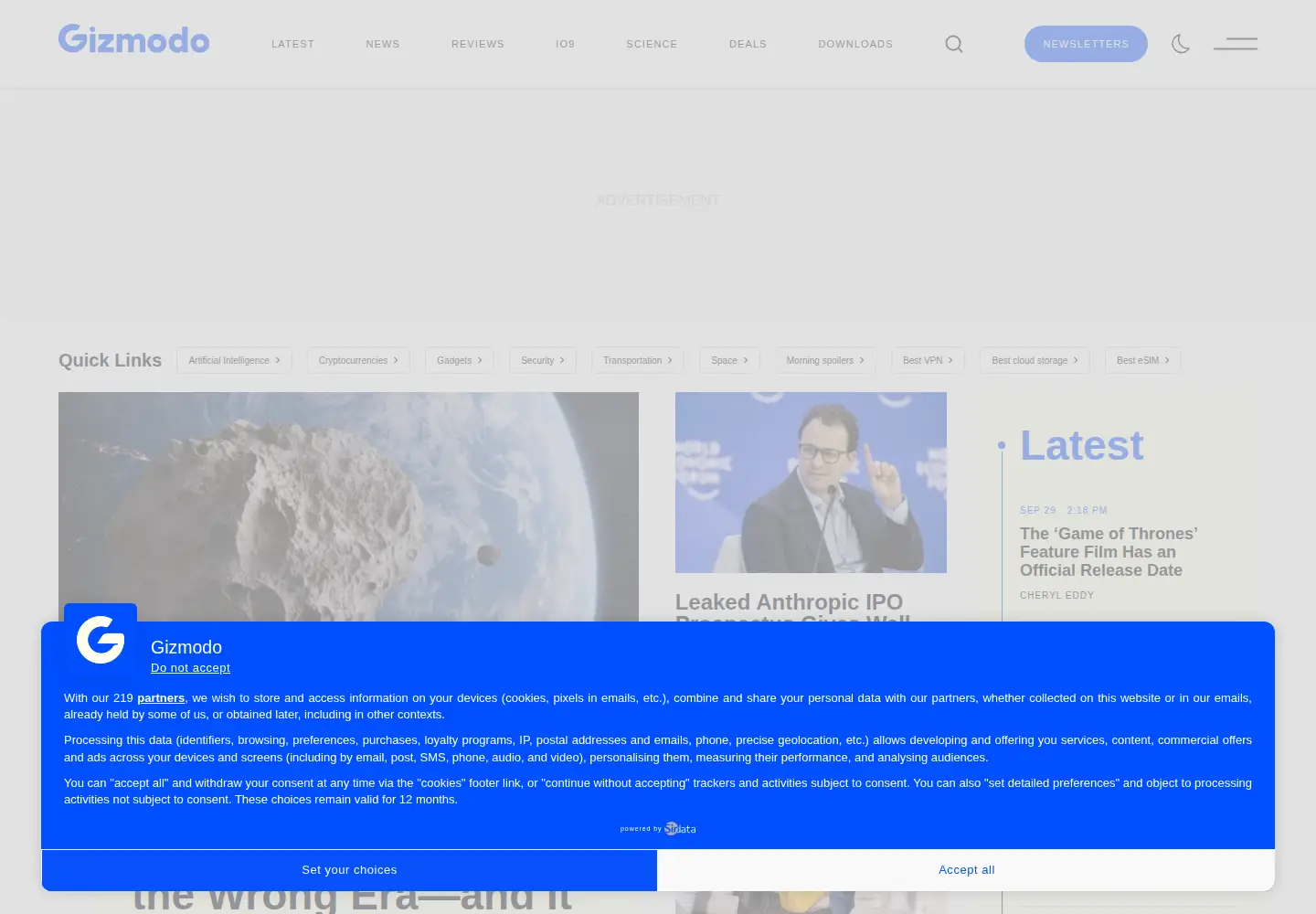 Screenshot of gizmodo.com