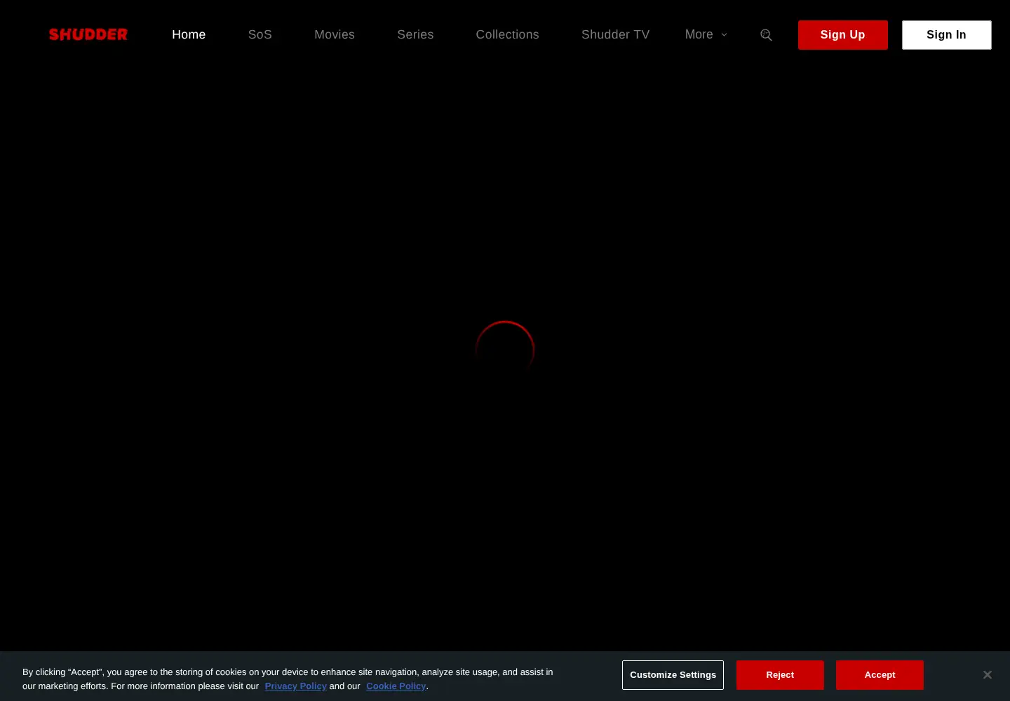 Captured homepage of shudder.com in the current scan