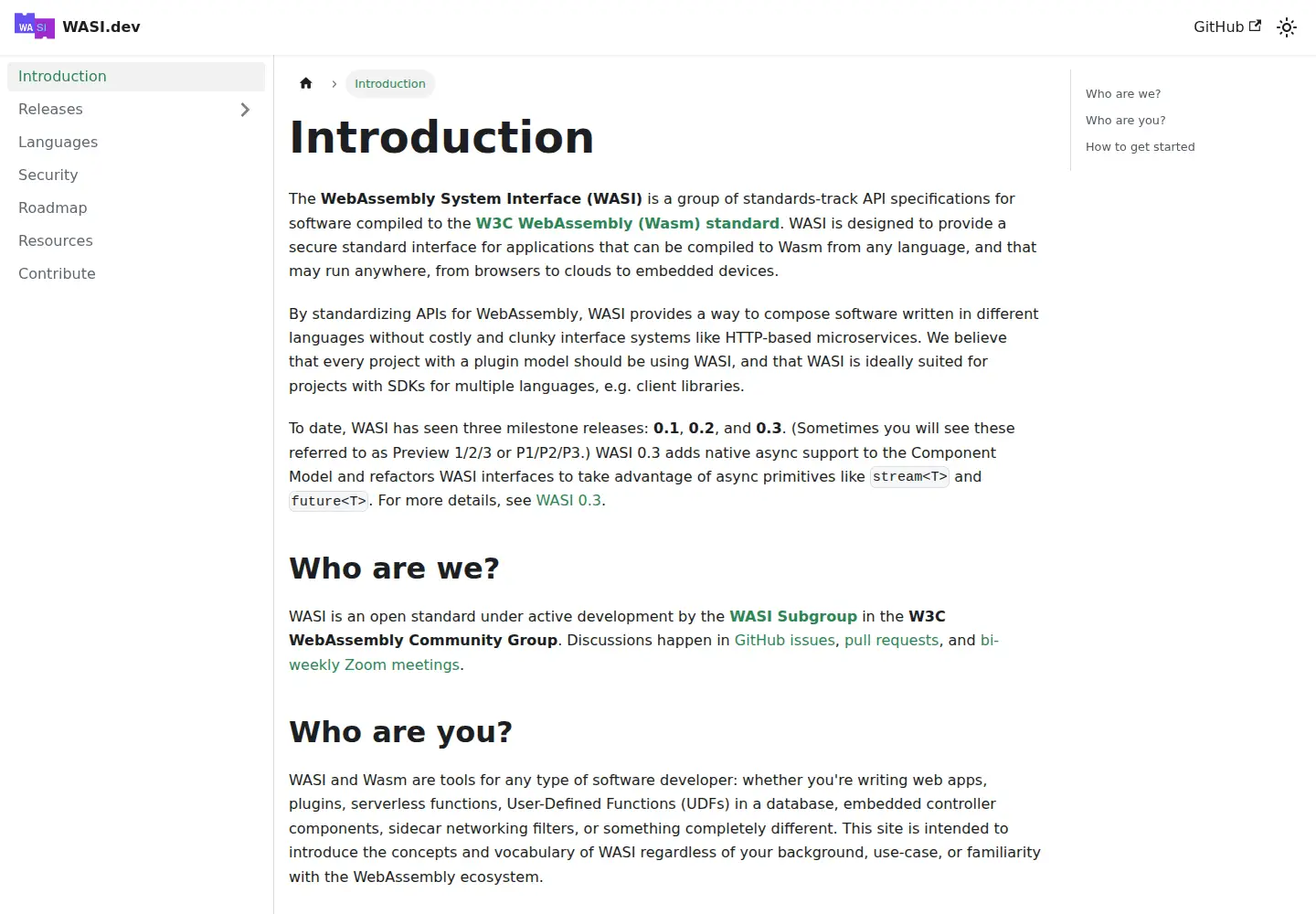 Captured homepage of wasi.dev in the current scan