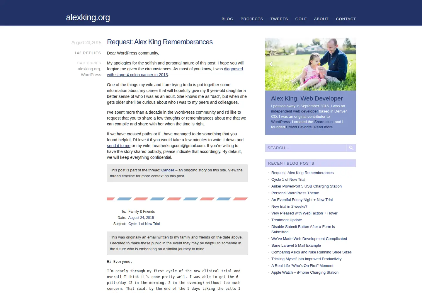 Captured homepage of alexking.org in the current scan