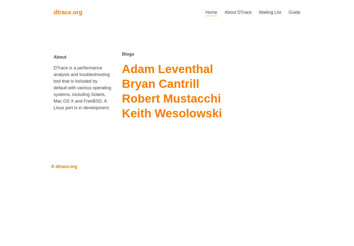 Captured homepage of dtrace.org in the current scan