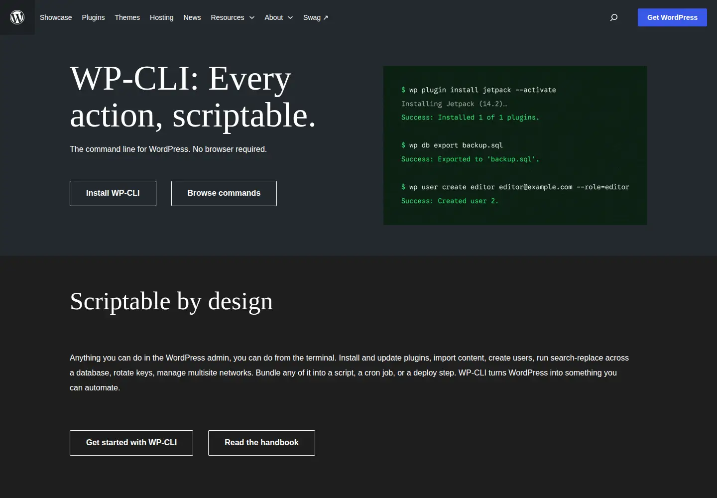 Screenshot of wp-cli.org