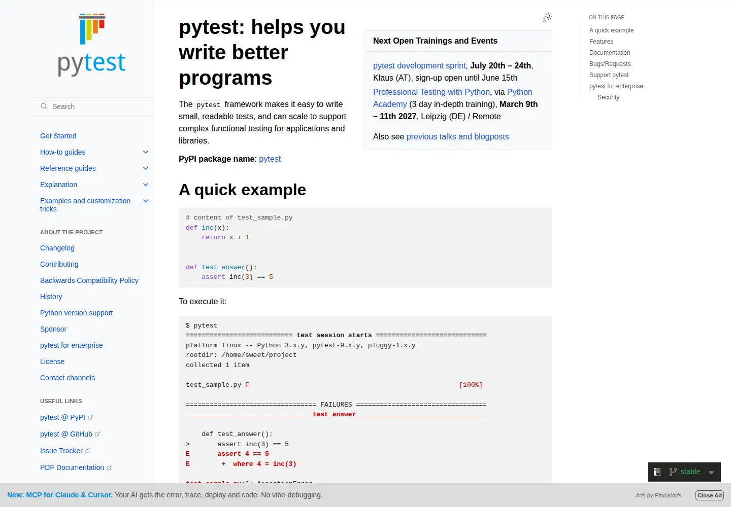 Screenshot of pytest.org