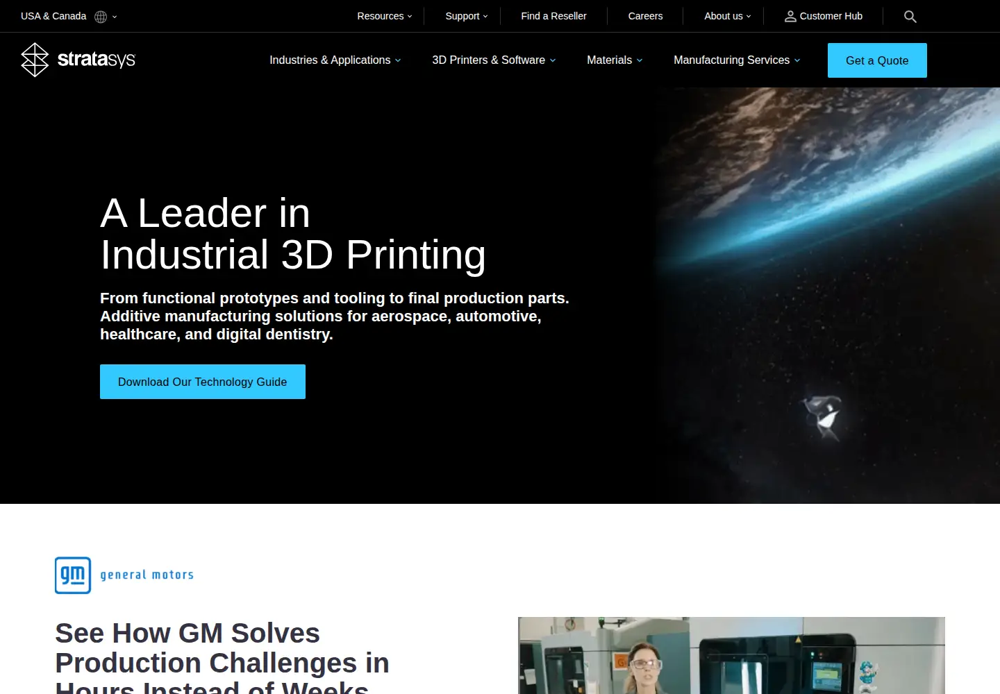 Captured homepage of stratasys.com in the current scan