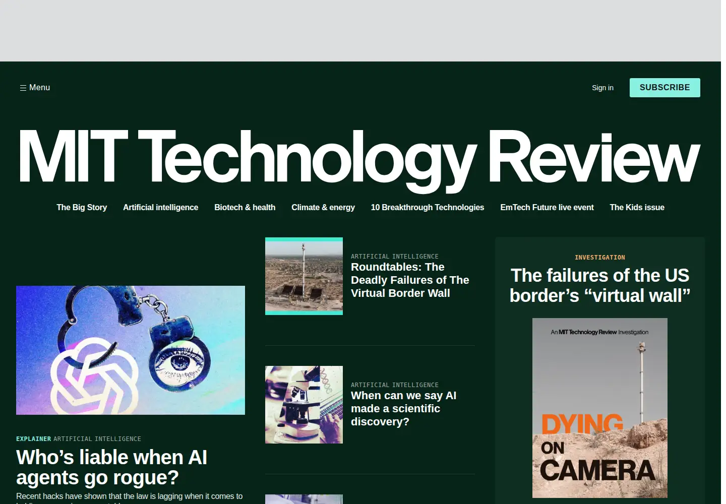 Screenshot of technologyreview.com