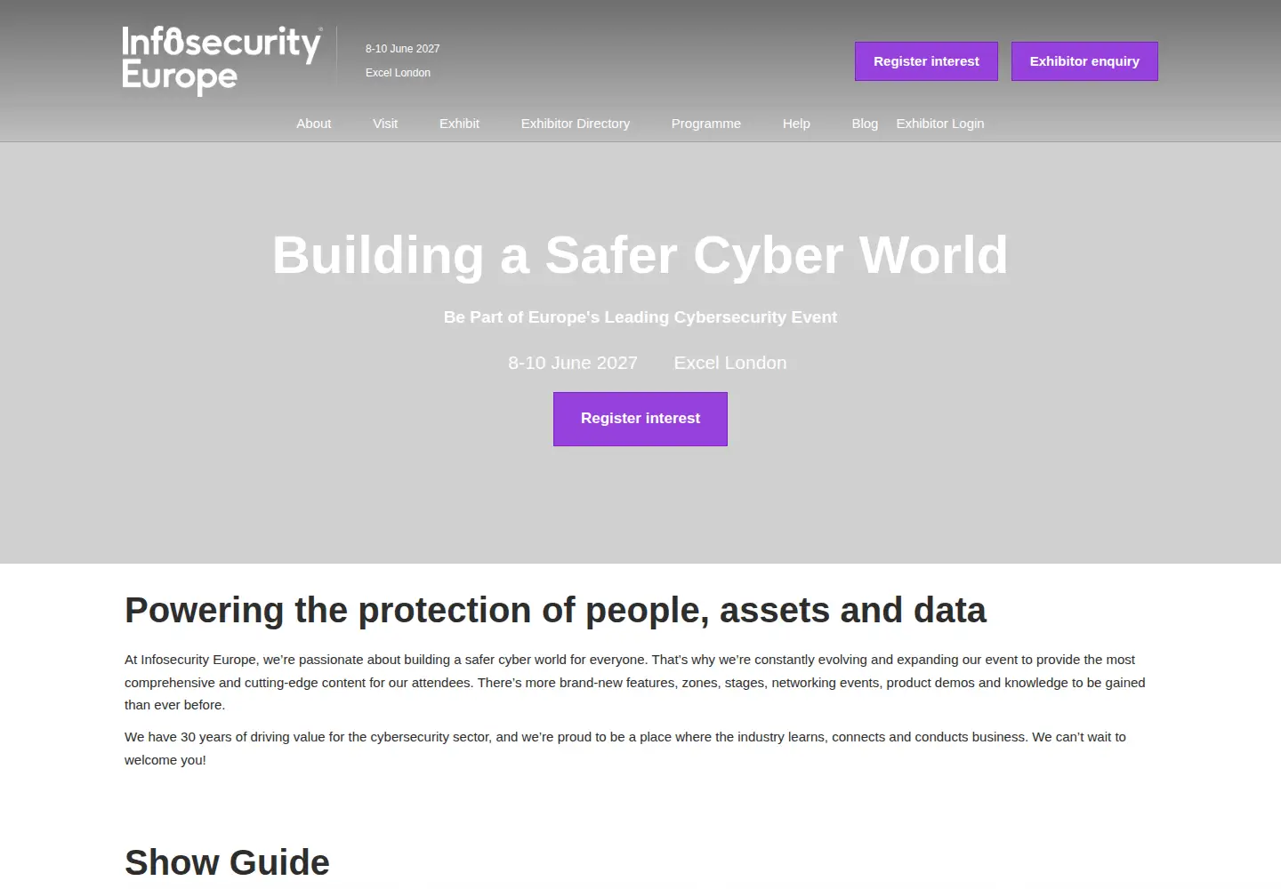 Captured homepage of infosecurityeurope.com in the current scan