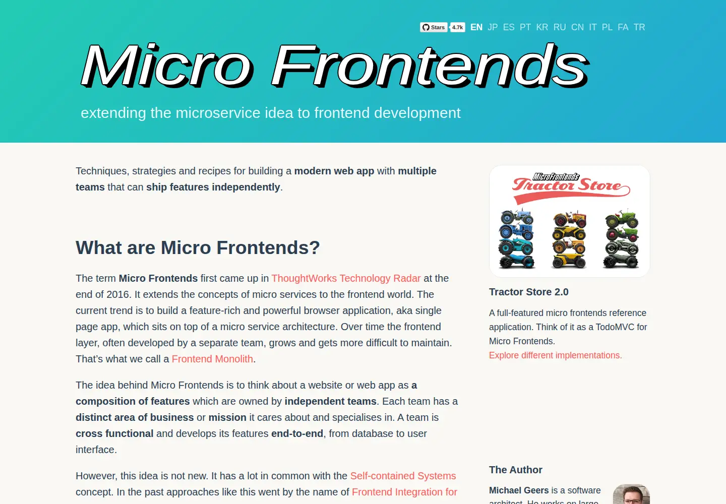 Screenshot of micro-frontends.org