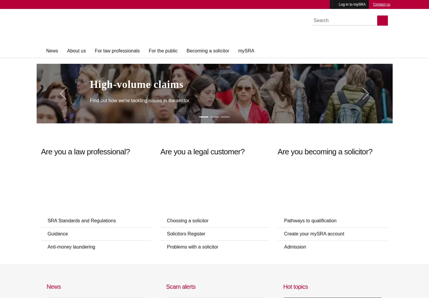 Captured homepage of sra.org.uk in the current scan