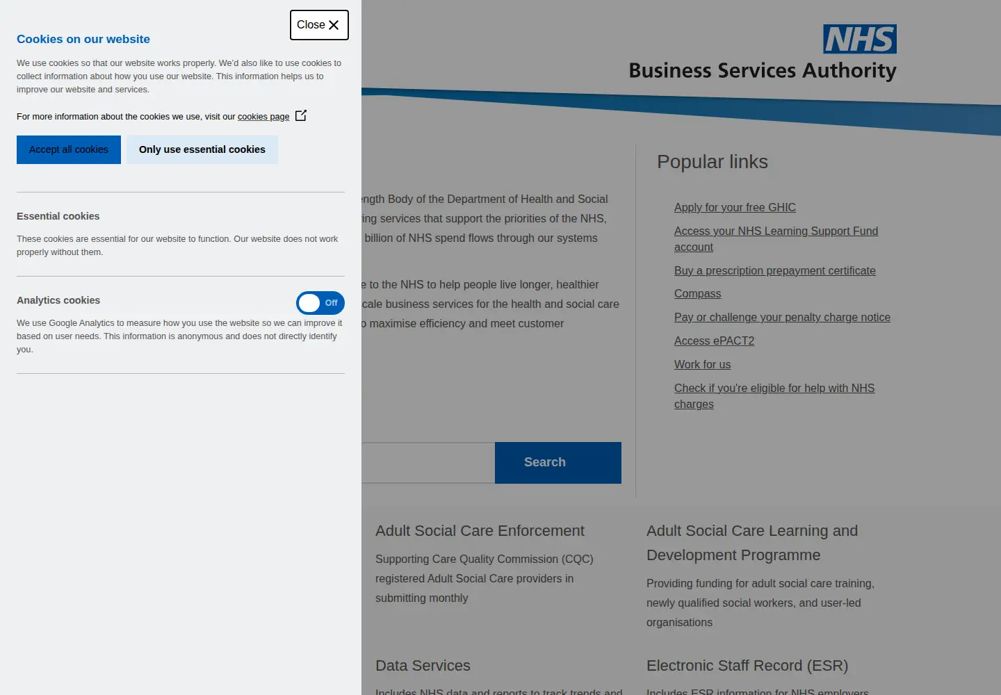 Screenshot of nhsbsa.nhs.uk