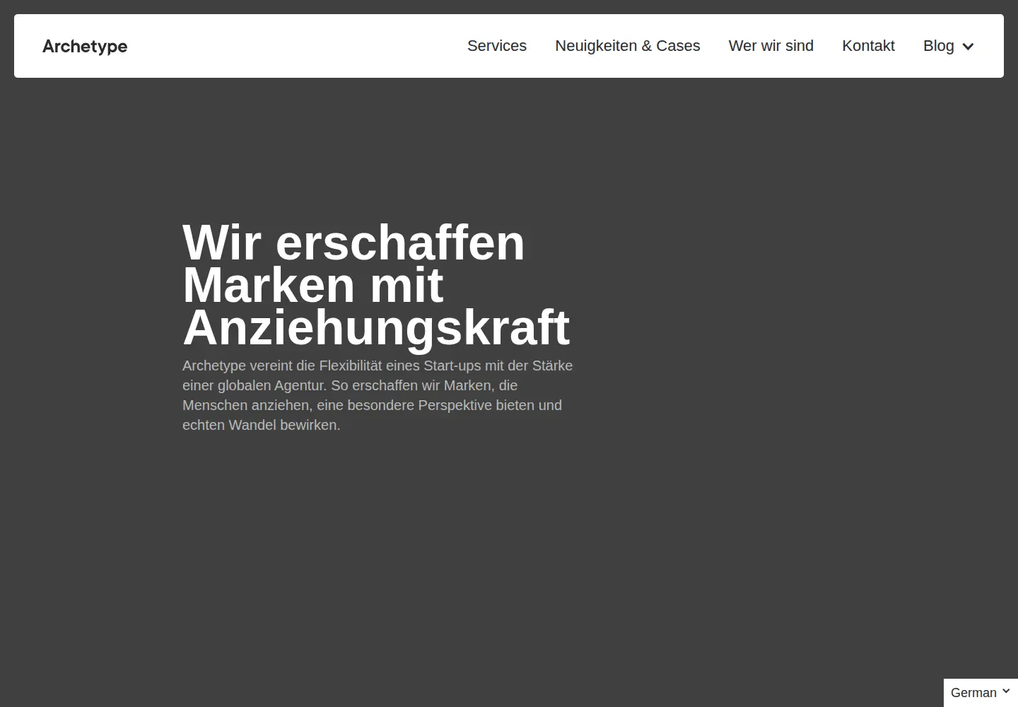Captured homepage of archetype.co in the current scan