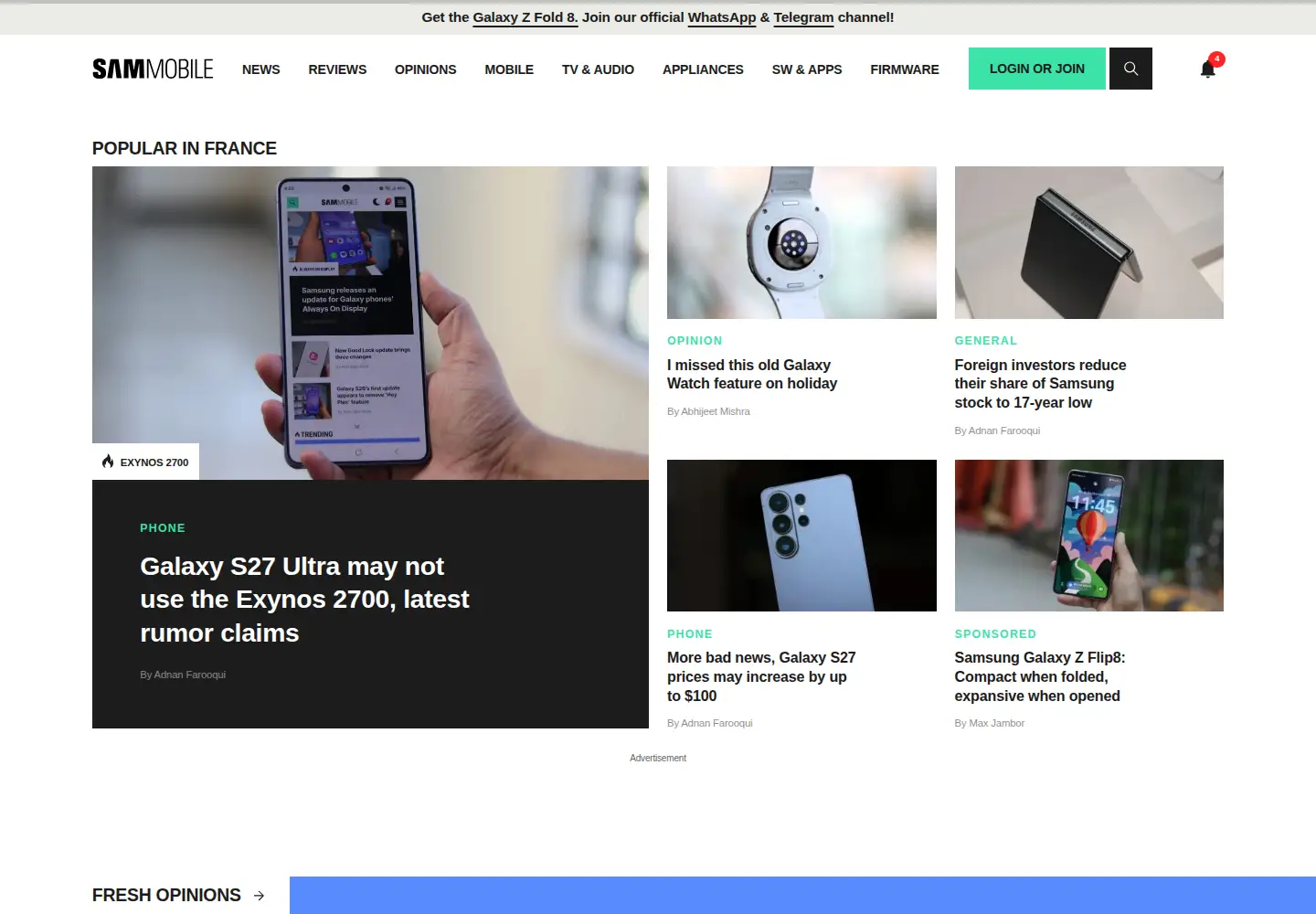 Captured homepage of sammobile.com in the current scan