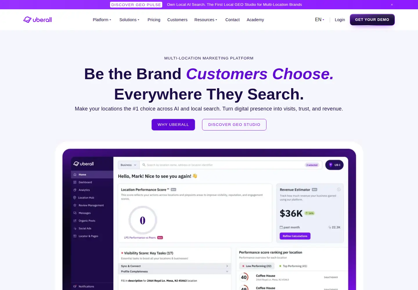 Captured homepage of uberall.com in the current scan