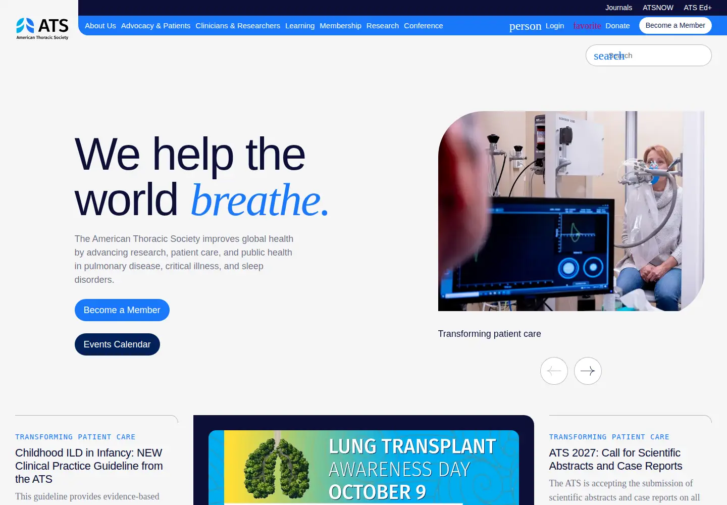 Captured homepage of thoracic.org in the current scan