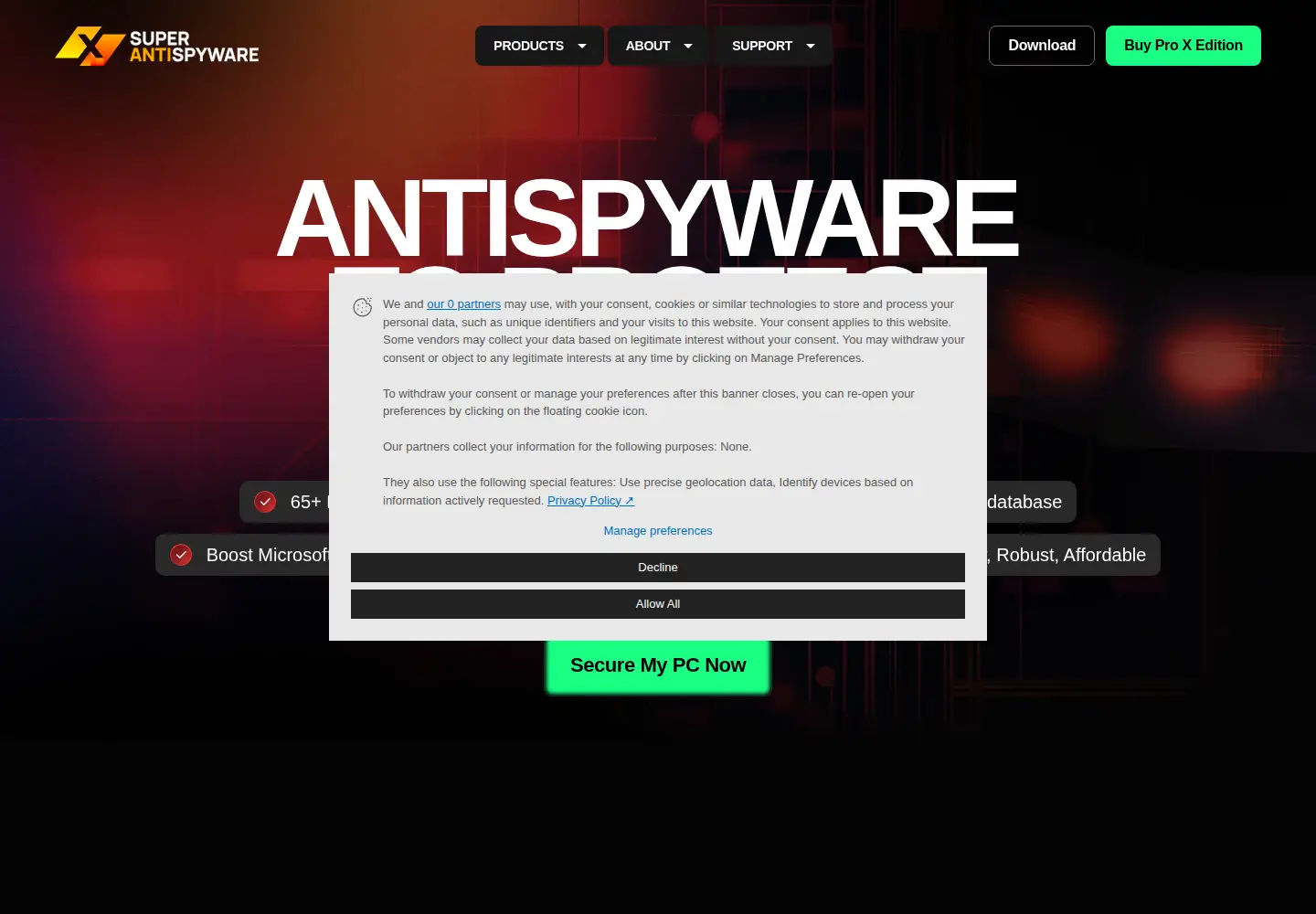 Screenshot of superantispyware.com