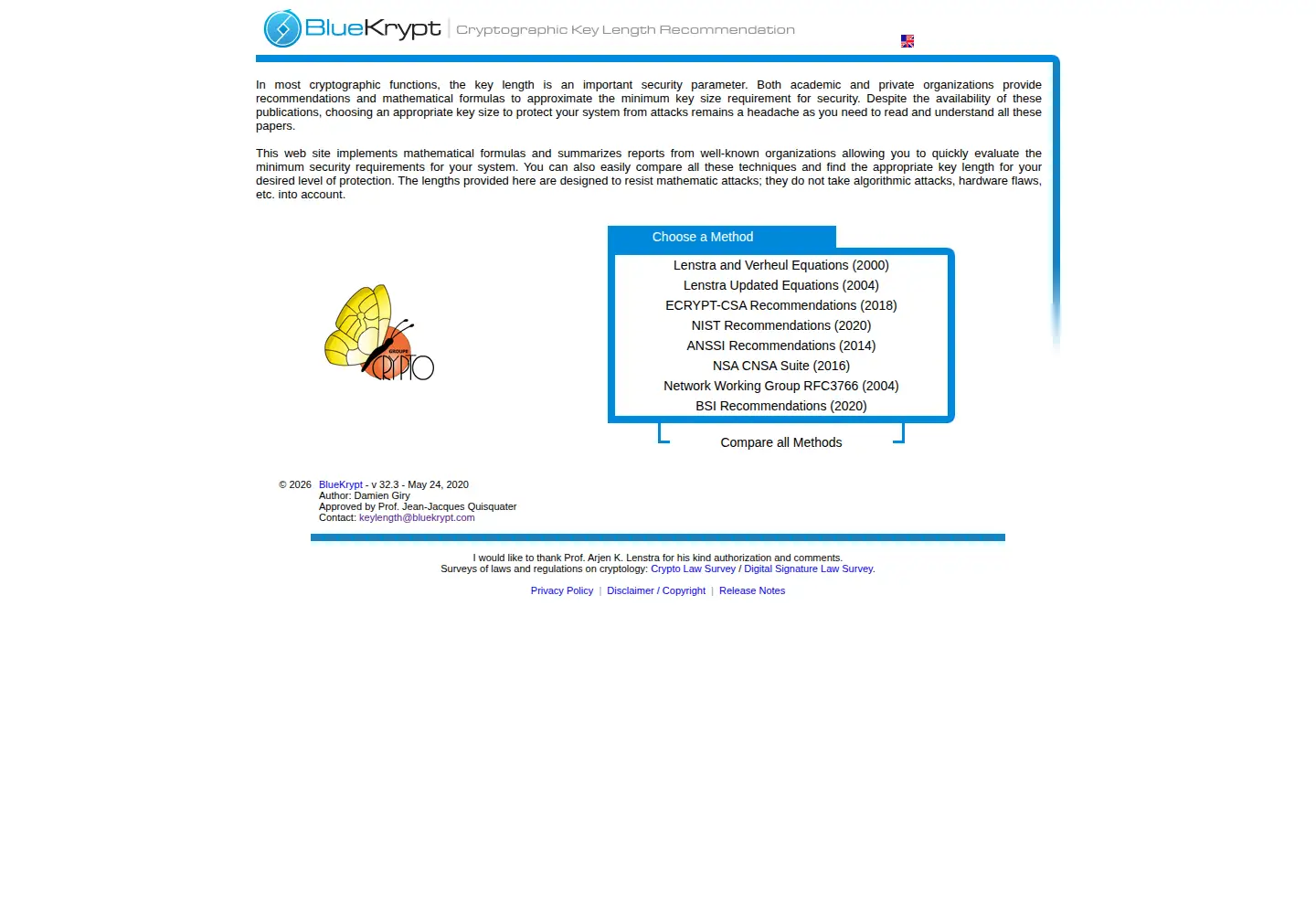 Screenshot of keylength.com