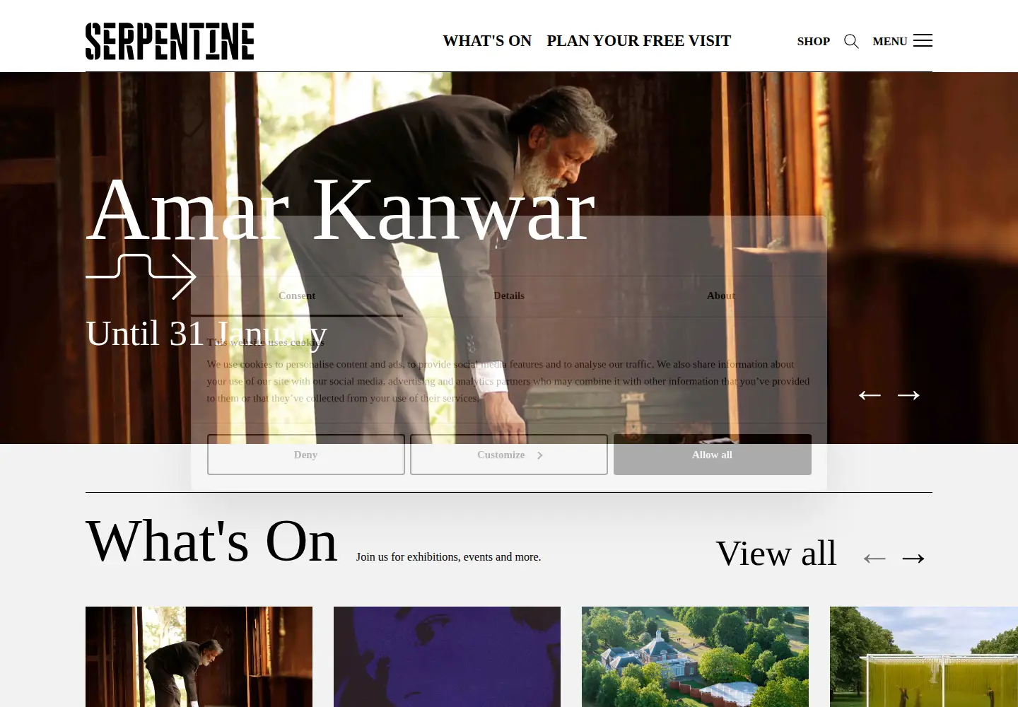 Captured homepage of serpentinegalleries.org in the current scan