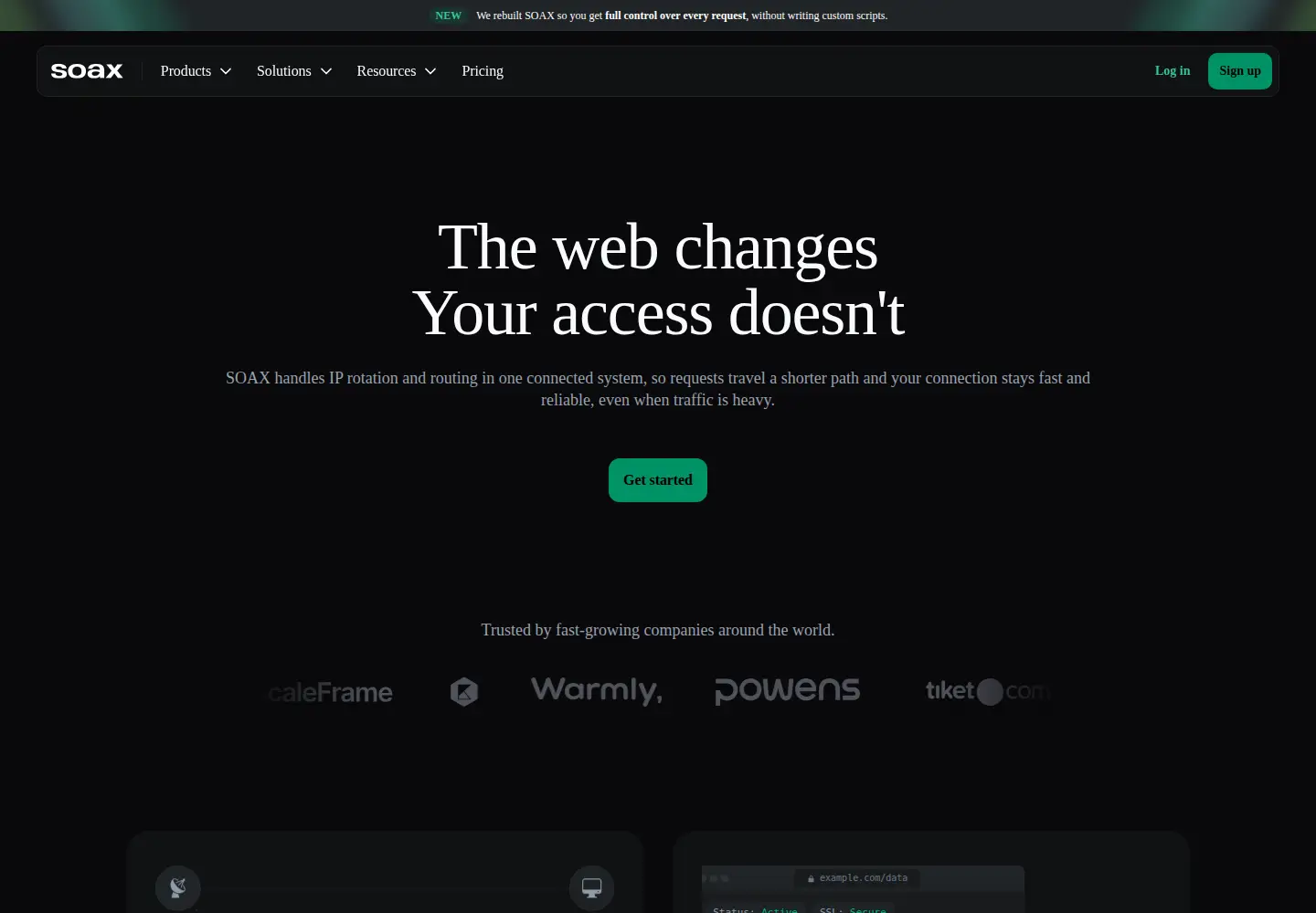 Captured homepage of soax.com in the current scan