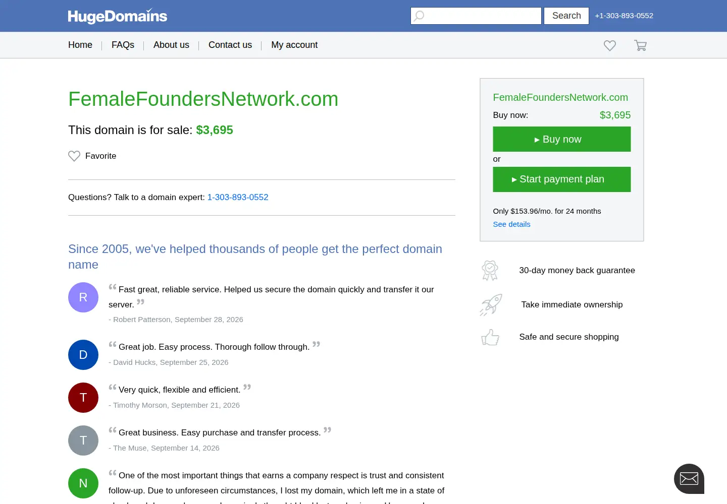 Captured homepage of femalefoundersnetwork.com in the current scan