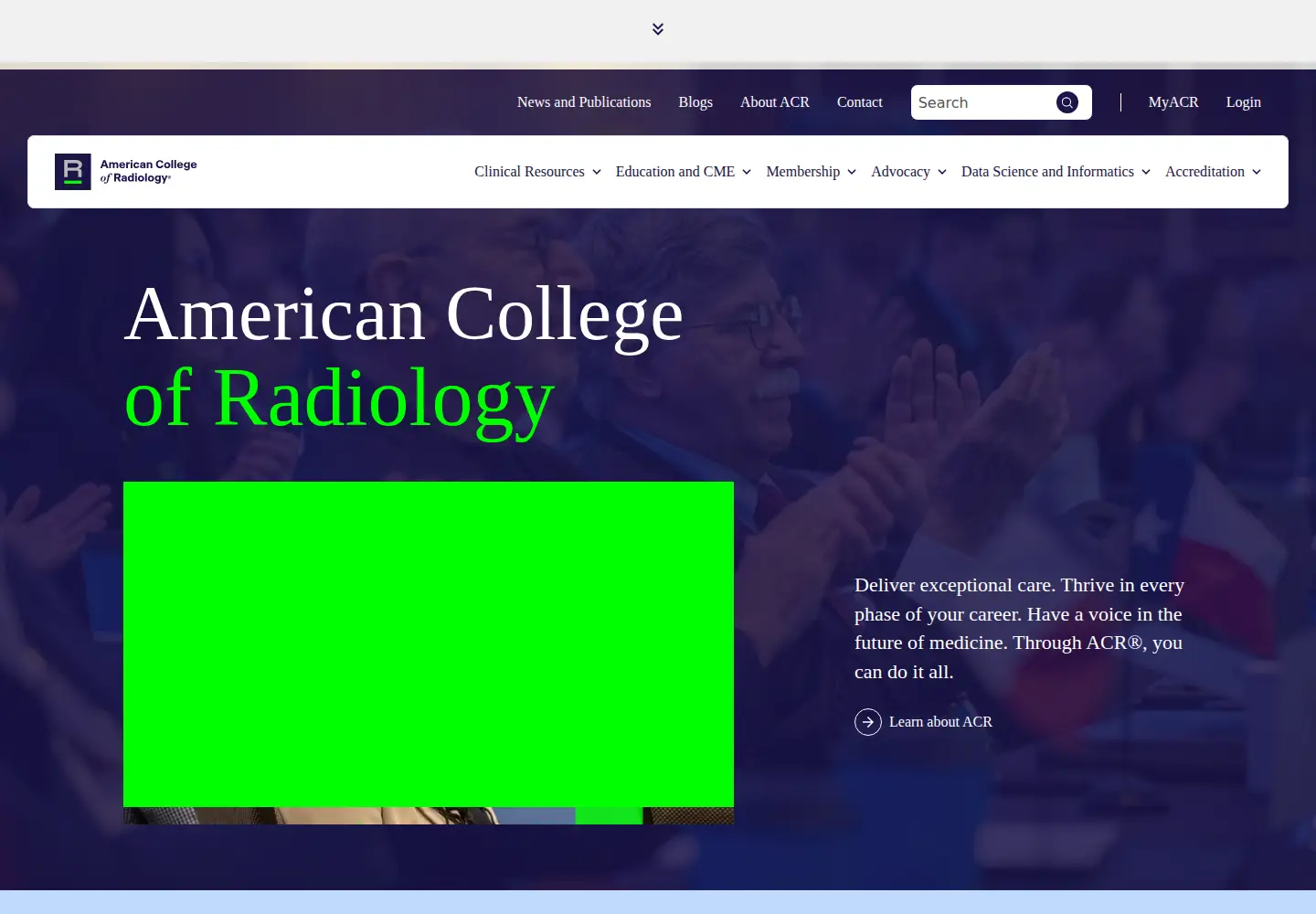 Captured homepage of acr.org in the current scan