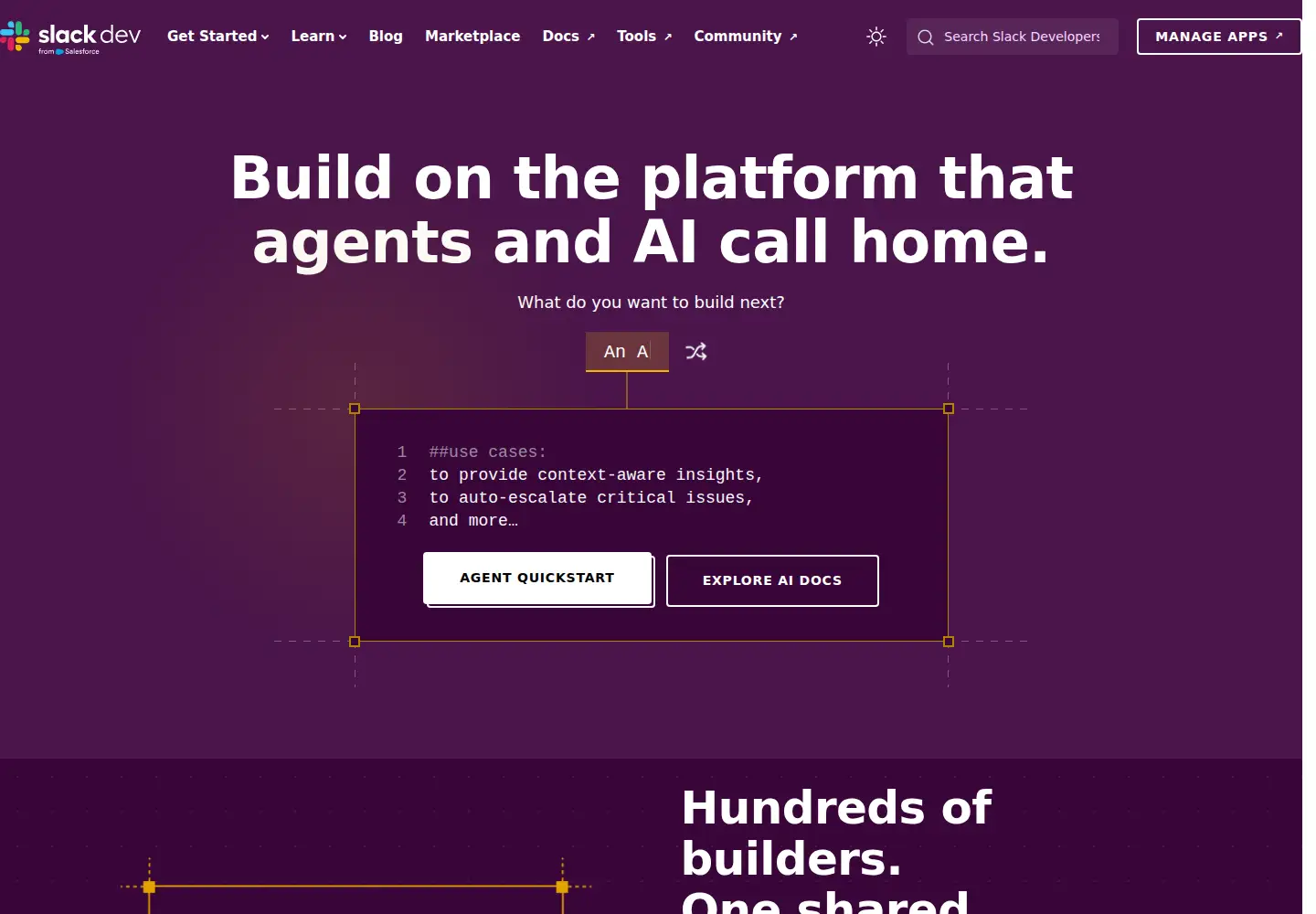Captured homepage of slack.dev in the current scan