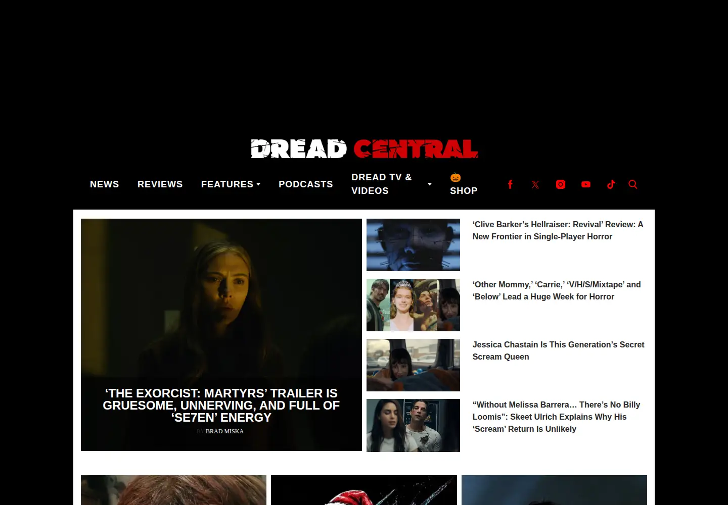Captured homepage of dreadcentral.com in the current scan