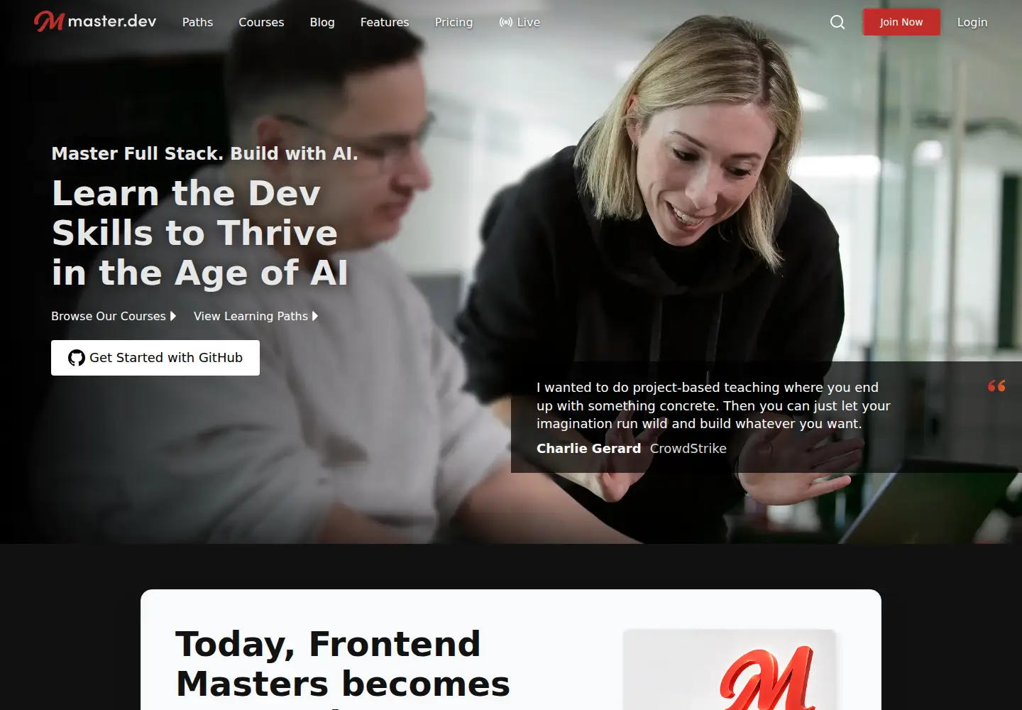 Captured homepage of frontendmasters.com in the current scan