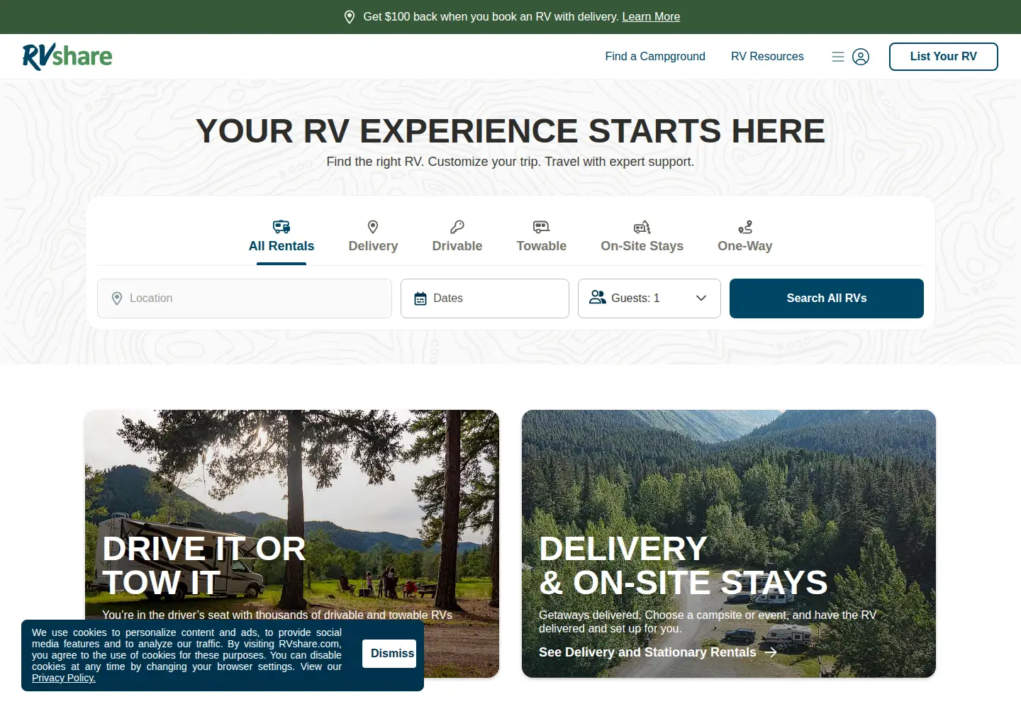 Screenshot of rvshare.com