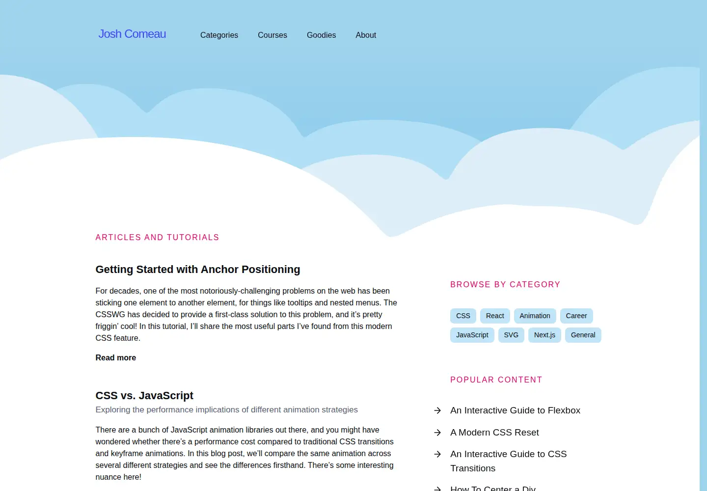 Captured homepage of joshwcomeau.com in the current scan