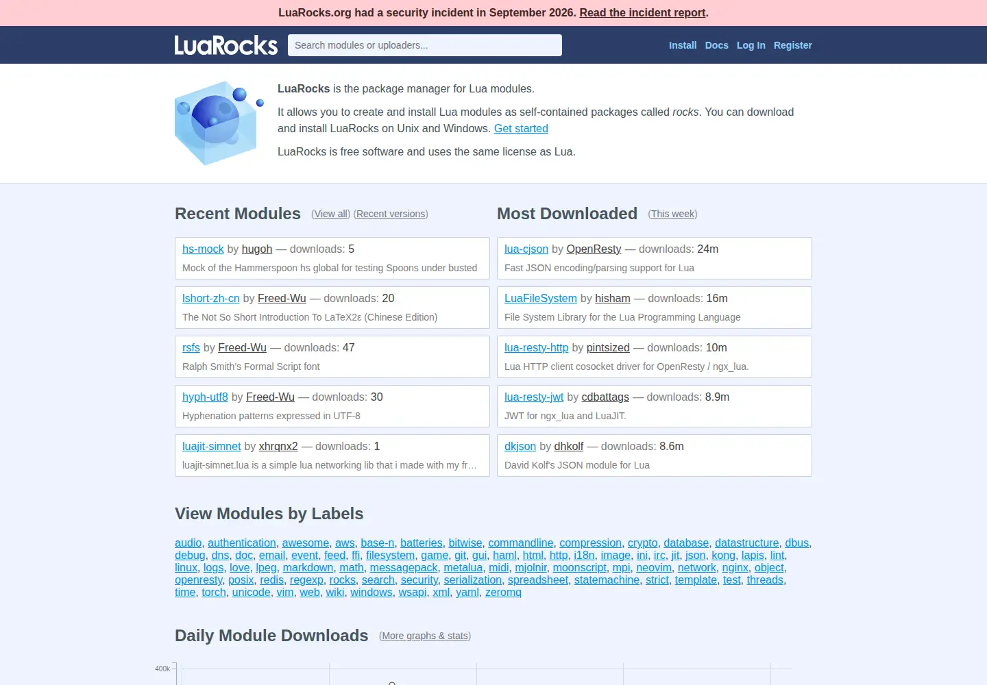 Captured homepage of luarocks.org in the current scan