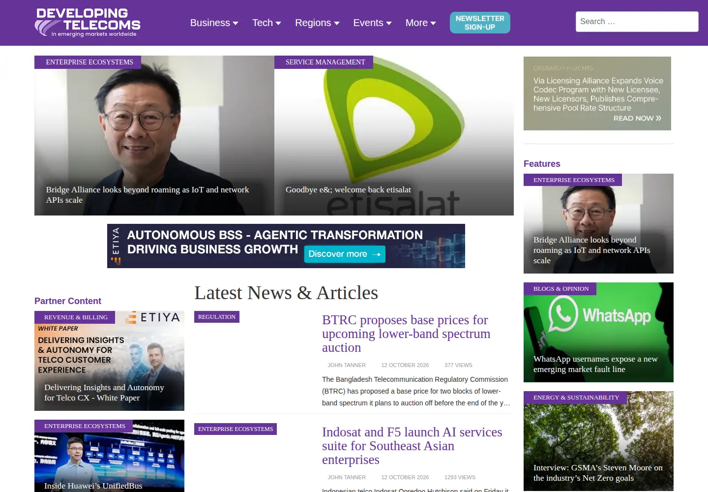 Captured homepage of developingtelecoms.com in the current scan