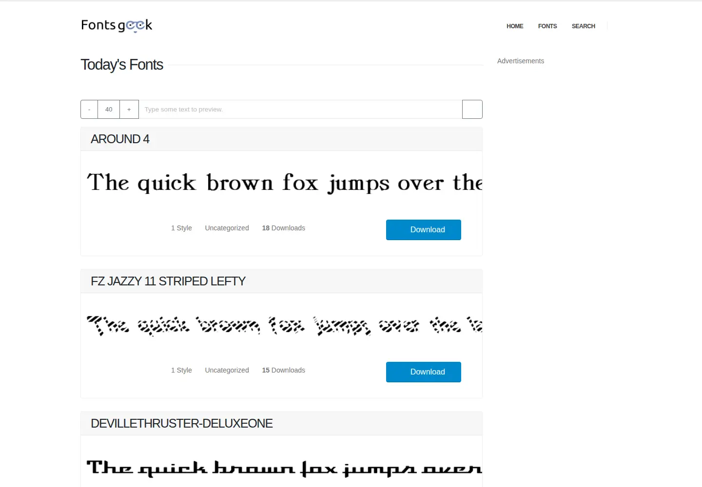 Captured homepage of fontsgeek.com in the current scan
