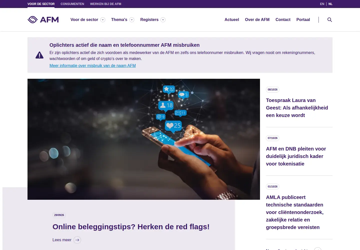 Captured homepage of afm.nl in the current scan