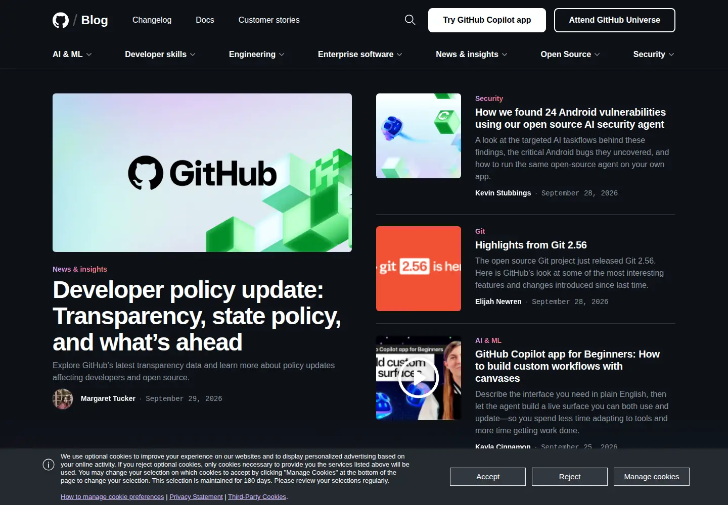 Screenshot of github.blog