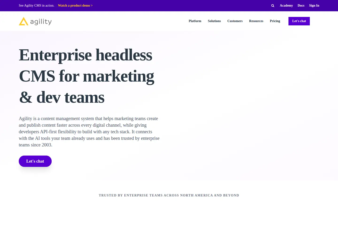 Captured homepage of agilitycms.com in the current scan