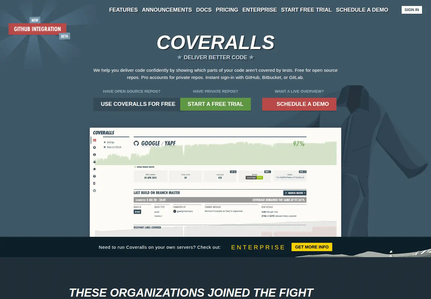 Captured homepage of coveralls.io in the current scan