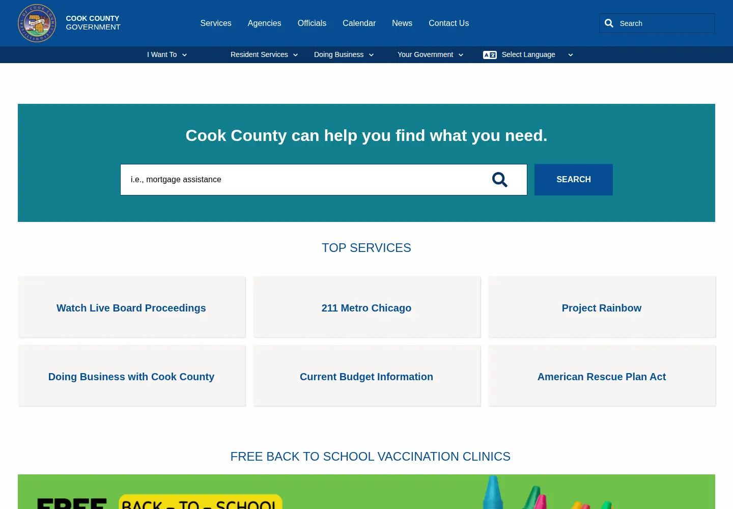 Screenshot of cookcountyil.gov