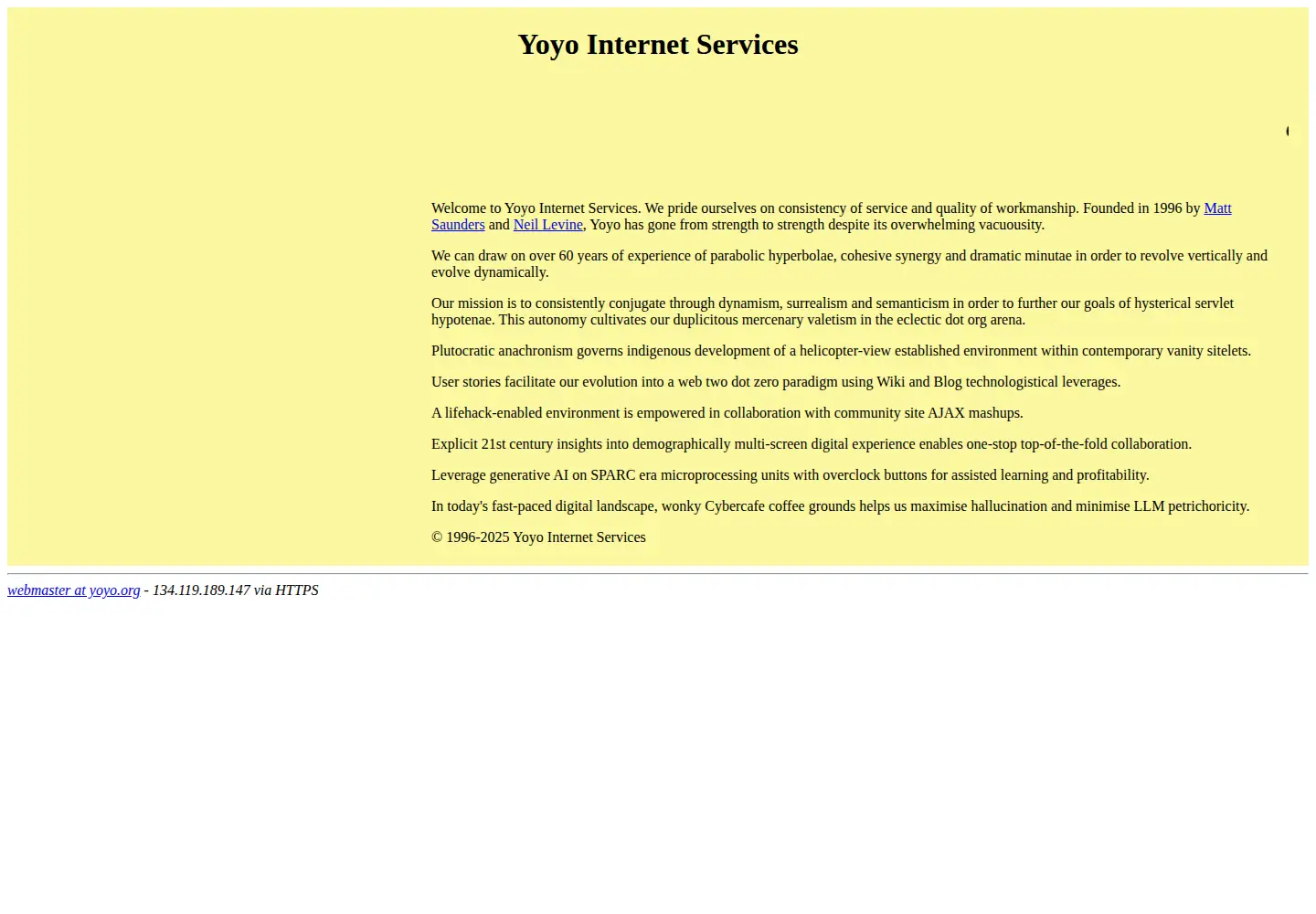 Captured homepage of yoyo.org in the current scan