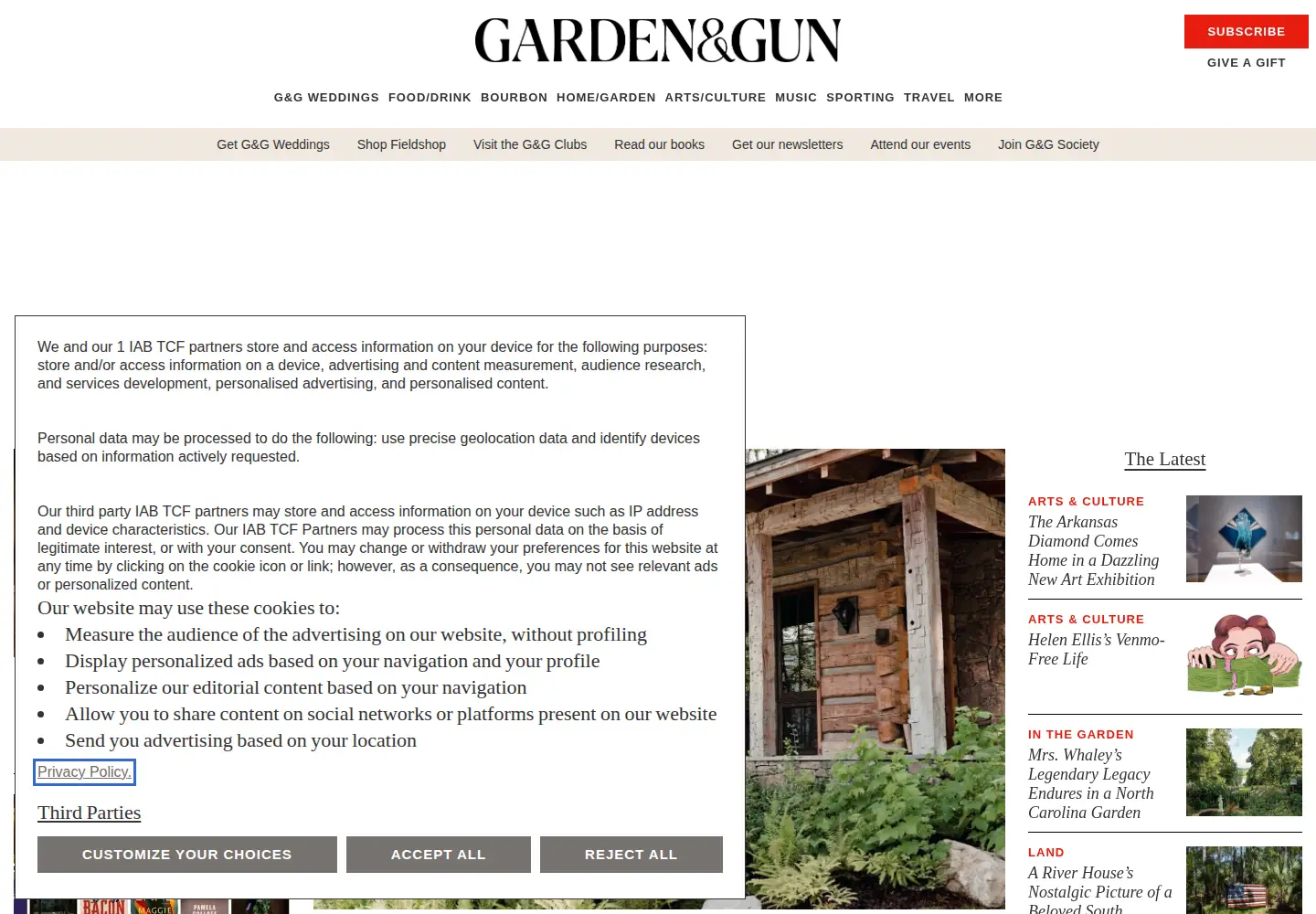 Screenshot of gardenandgun.com