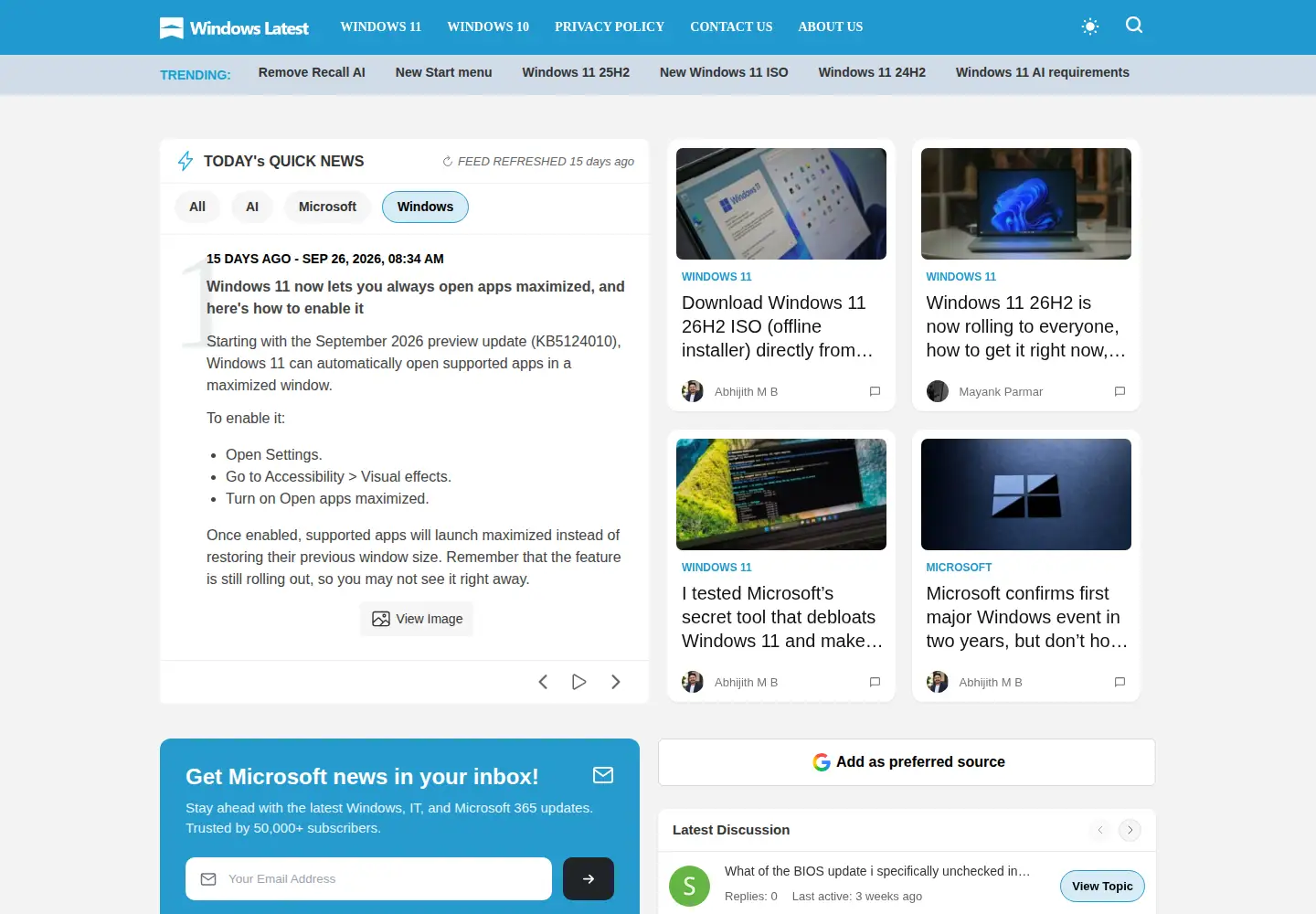 Screenshot of windowslatest.com