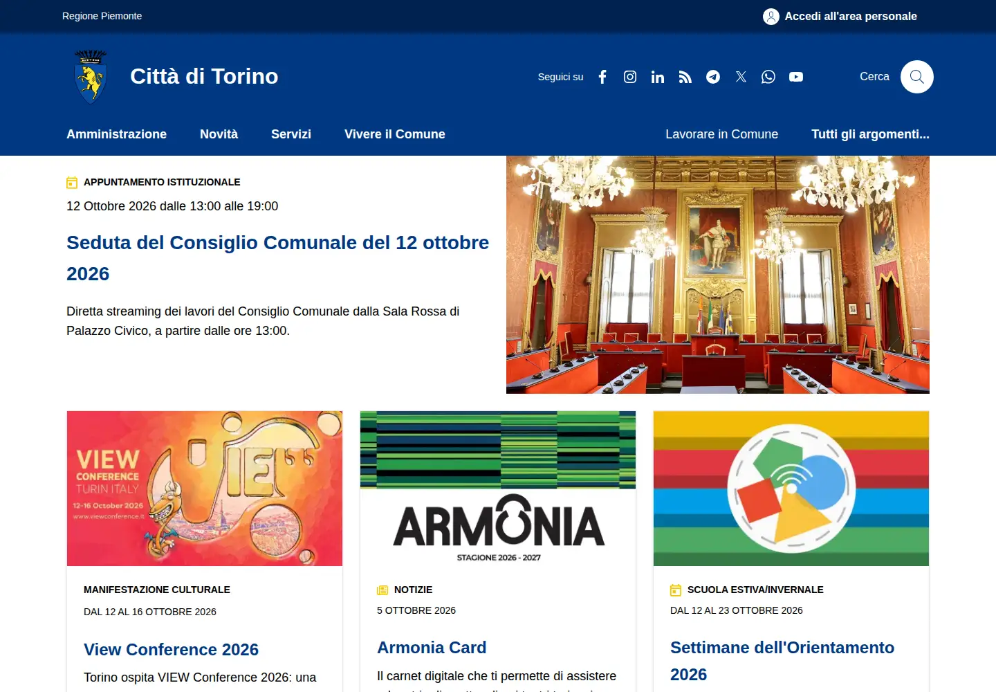 Captured homepage of comune.torino.it in the current scan