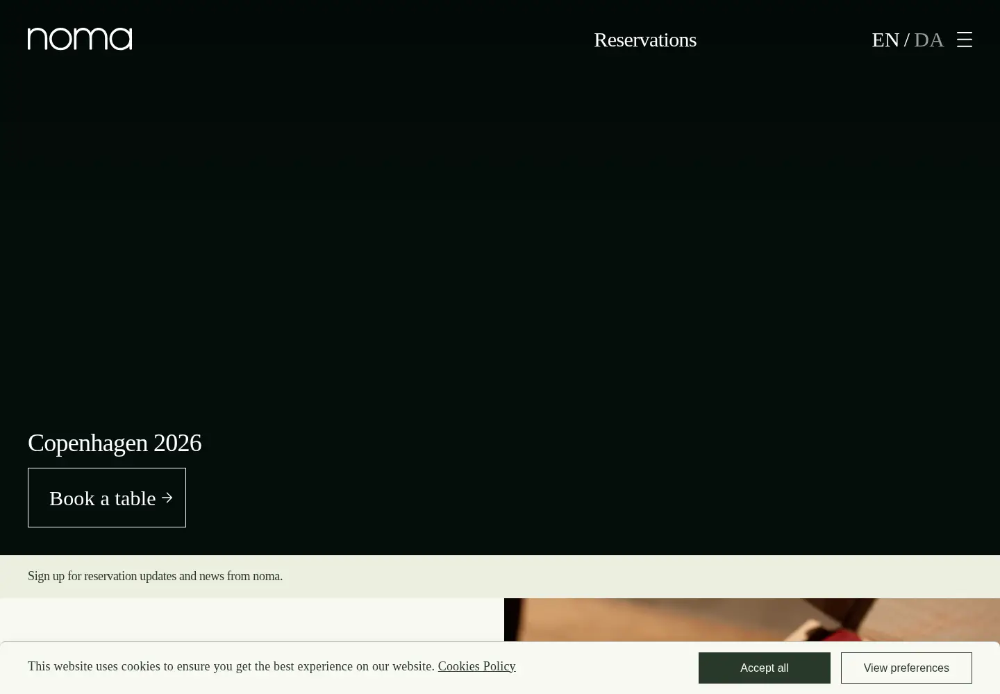Captured homepage of noma.dk in the current scan