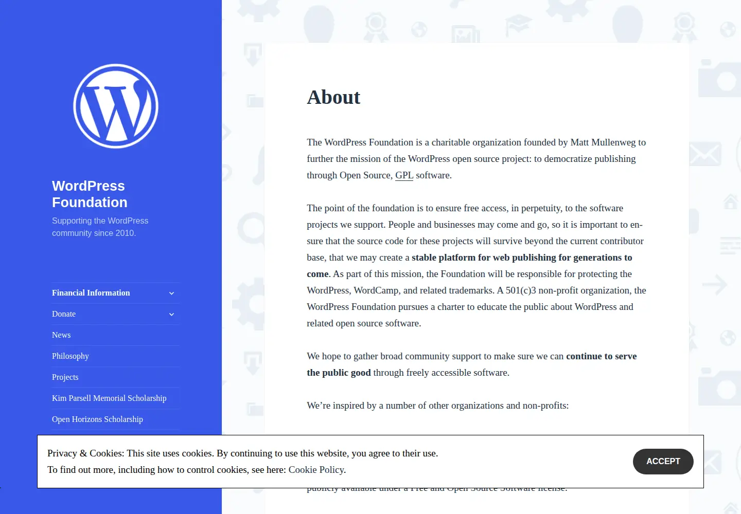 Captured homepage of wordpressfoundation.org in the current scan