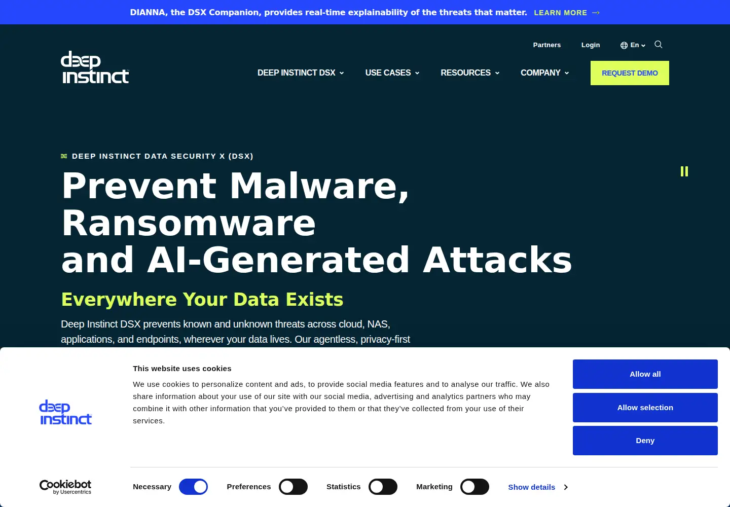 Captured homepage of deepinstinct.com in the current scan