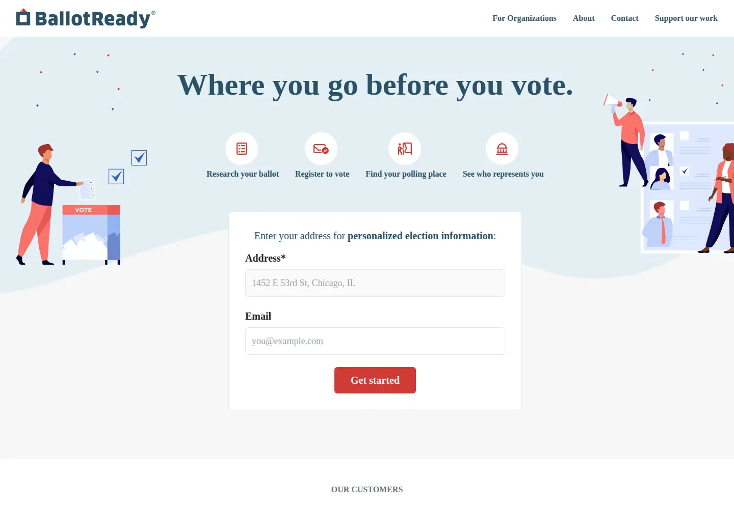 Captured homepage of ballotready.org in the current scan