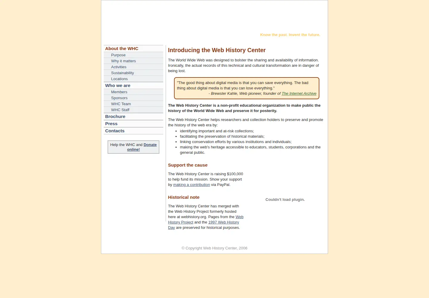 Captured homepage of webhistory.org in the current scan